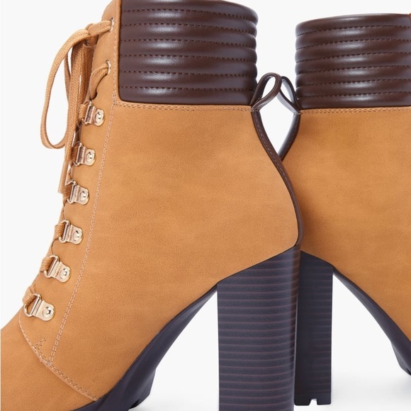 JUST FAB Shandee Tan Ankle Lace Up Block Heel Boots Chelsea Shoes Size 7 Wide - Picture 6 of 11